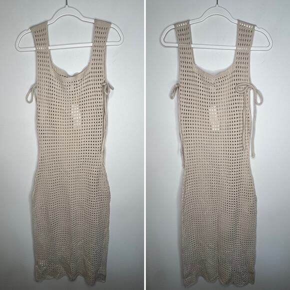 Urban Outfitters Beige Open Knit Midi Cover Up Dress Size XS - Picture 2 of 8